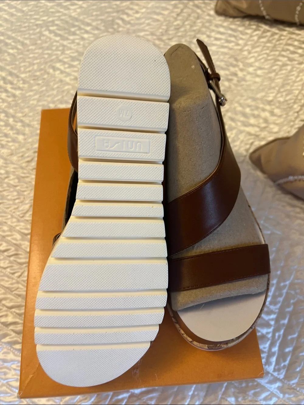 Unisa Brown Leather Wedge Sandals with White Lug Sole